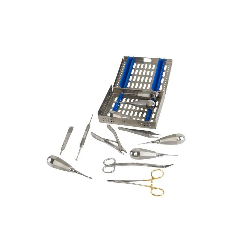 Extraction Set, Winged Elevators with Stubby Handles, 12 pieces, in SS case - Pet medical equipment