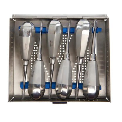 serrated short handle luxator kit, 1 - 6 mm, in stainless steel box - Pet medical equipment